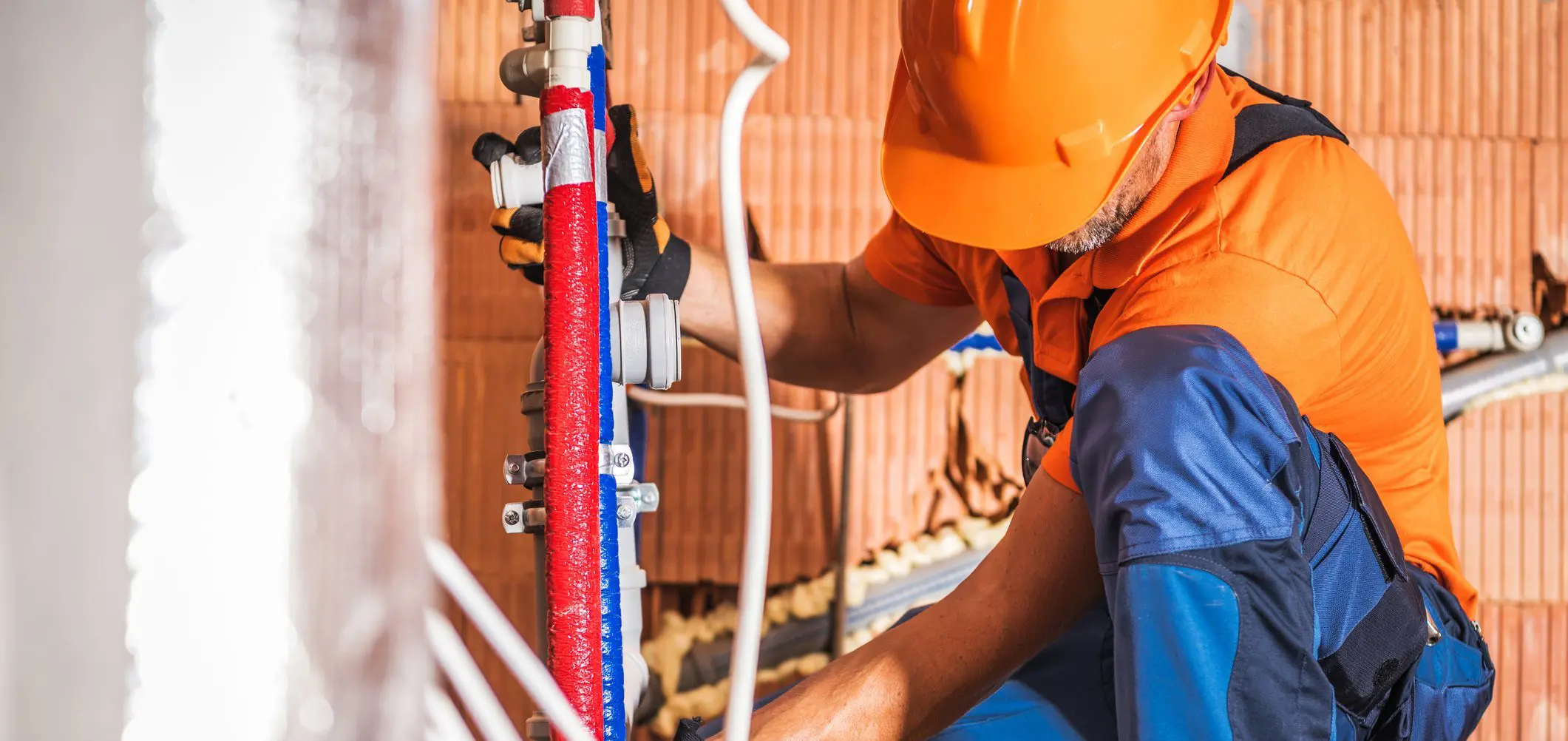 Plumber Installing Bathroom Water Supply Plumber Installing Bathroom Water Supply